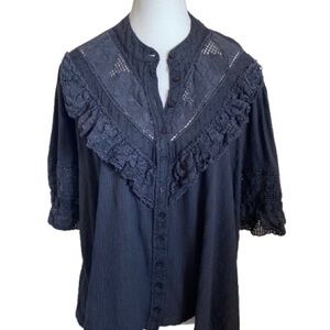 Free People Charcoal Lace Ruffle Blouse